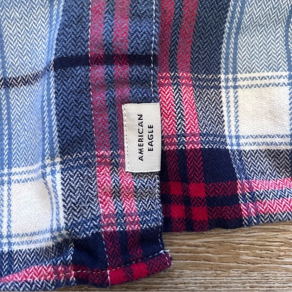 American Eagle Blue Red Plaid Flannel Button Down Shirt Sz XLT Cotton Casual - Picture 4 of 7